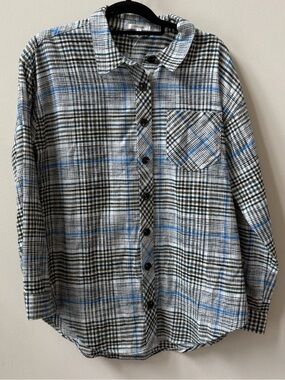 Maurices Flannel Button-Down Flannel Shirt - Blue/Black/White